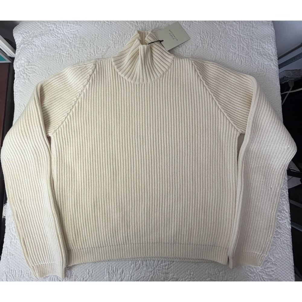 Studio Nicholson Ivory Merino Wool Sweater Short Turtleneck Rib Sort Knit‎ Large